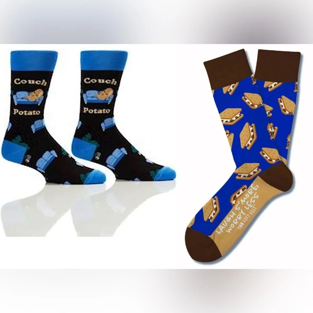 NWT TWO LEFT FEET, YO SOX. S’MORES, COUCH POTATO TROUSER SOCKS